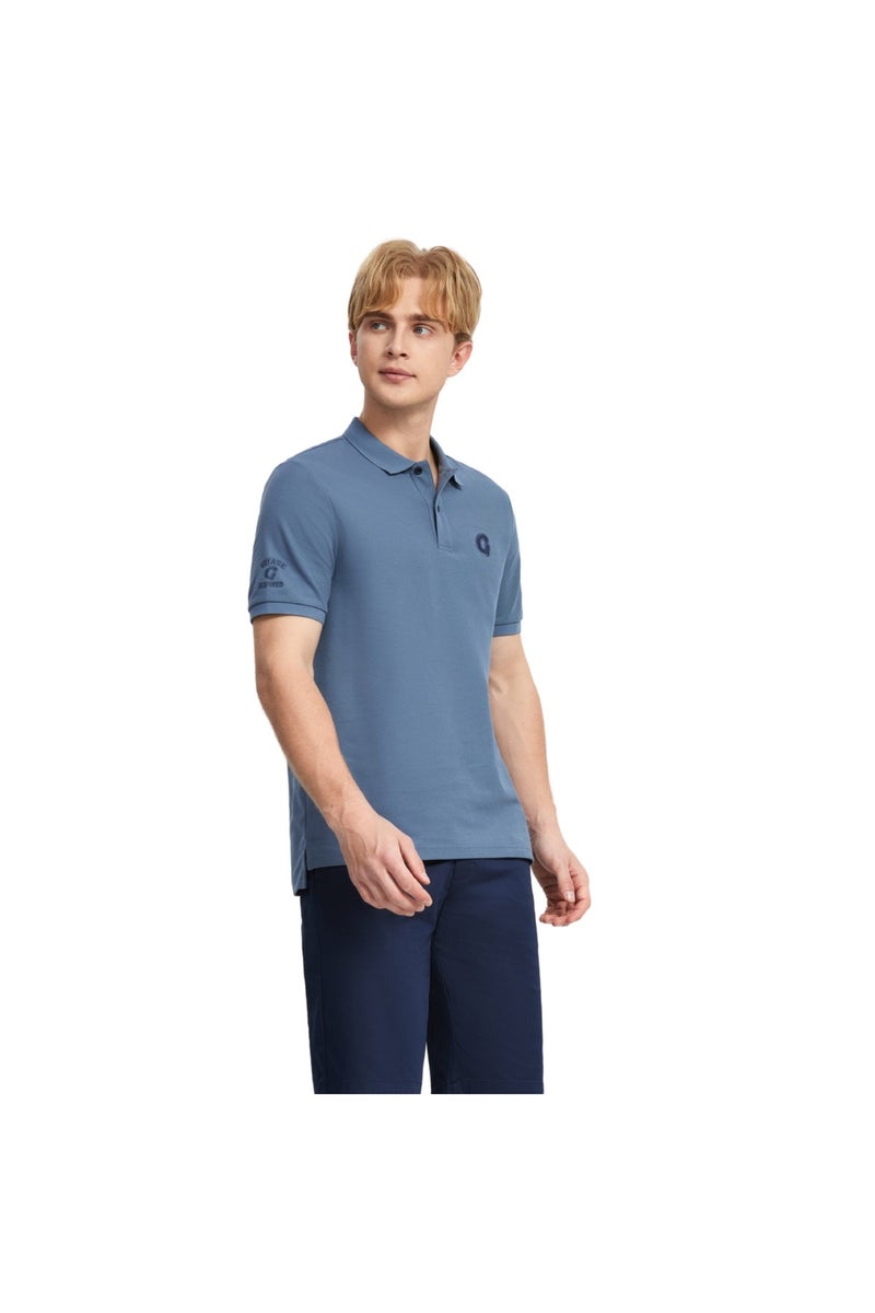 GIORDANO Men's Blue Pique Solid Polo - Image 1
